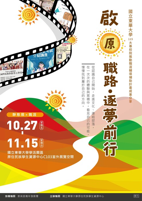 【轉知】國立東華大學原住民族學生資源中心辦理【啟「原」職路・逐夢前行】成果靜態展圖片