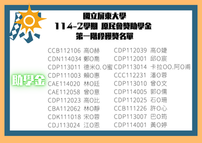 【公告】114-2原民會獎助學金第一階段獲獎名單圖片